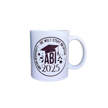 Keramiktasse - ABI 2025 - Abitur geschafft - Die Welt steht dir offen - Schulabschluss - Personalisierung möglich - Kaffeetasse - Teetasse - Artikel-Nr. 1100003